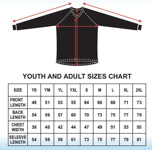 Warrior Jersey Size Chart